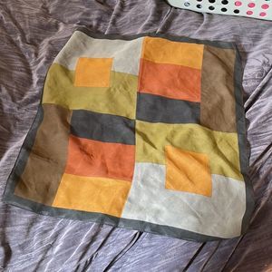 Silk patterned scarf, geometric, nature tones